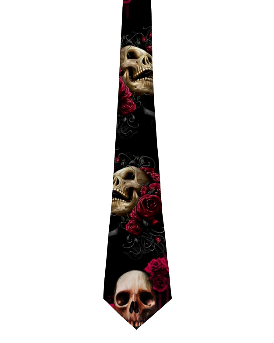 Floral Skull Skeleton Tie