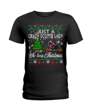 Crazy Scottie Lady Who Loves Christmas Ladies T-Shirt thumbnail