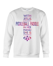 Jesus in her heart and pickleball paddle in her hand She is unstoppable Crewneck Sweatshirt tile