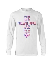 Jesus in her heart and pickleball paddle in her hand She is unstoppable Long Sleeve Tee tile