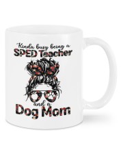 Messy bun hair kinda busy being a Sped Teacher and a Dog mom Mugs tile