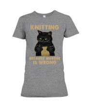 Knitting because murder is wrong Premium Fit Ladies Tee tile