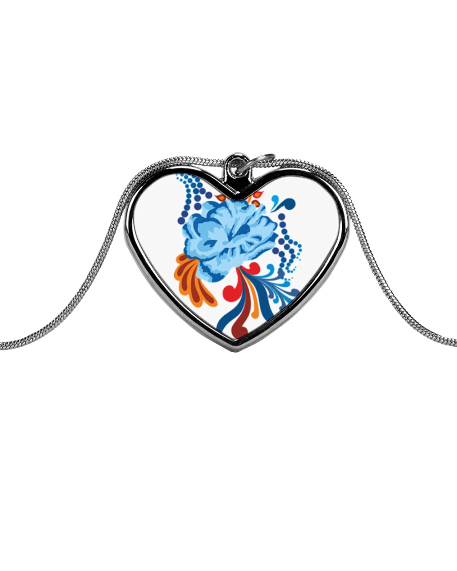 Blue flower Metallic Heart Necklace