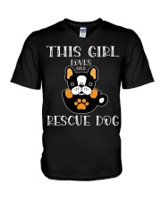 THIS GIRL LOVES HER RESCUE DOG V-Neck T-Shirt tile