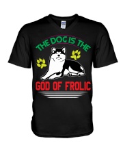 THE DOG IS THE GOD OF FROLIC V-Neck T-Shirt tile