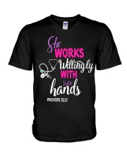 SHE WORKS WILLINGLY WITH HER HANDS V-Neck T-Shirt thumbnail