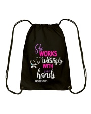 SHE WORKS WILLINGLY WITH HER HANDS Drawstring Bag thumbnail
