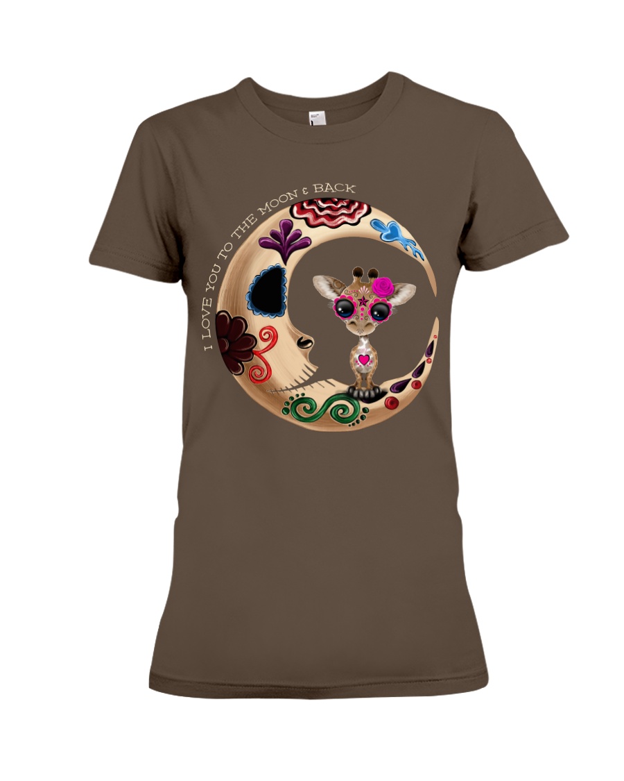 GIRAFFE LOVE YOU TO THE MOON AND BACK Premium Fit Ladies Tee