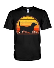 Sunset Silhouette Vintage Retro Basset Hound V-Neck T-Shirt thumbnail