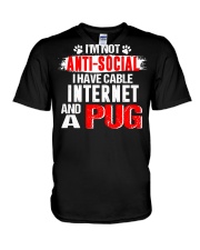i'm not anti social i have cable internet and a pu V-Neck T-Shirt tile