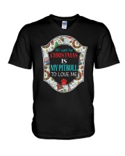 all i want for christmas is my pitbull to love me V-Neck T-Shirt tile