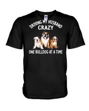 driving my husband crazy one bulldog at s the V-Neck T-Shirt tile
