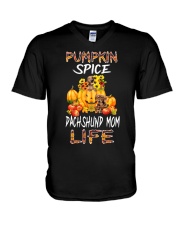 pumpkin spice dachshund mom life V-Neck T-Shirt tile
