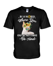 in a world where you can be anthing be kind V-Neck T-Shirt tile