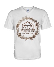 It's fine I'm fine Everything's fine V-Neck T-Shirt tile