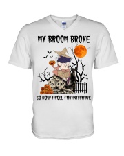 My broom broke so now i roll for initiative V-Neck T-Shirt tile