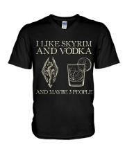 I like skyrim and vodka and maybe 3 people V-Neck T-Shirt tile