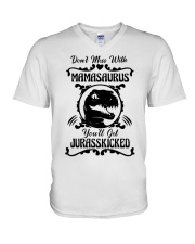 Don't mess with mamasaurus You'll get Jurasskicked V-Neck T-Shirt tile