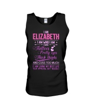 I Am Elizabeth I Am Who I Am I Have Tatoos Pretty Eyes Thick Thighs And Cuss Too Much Unisex Tank tile