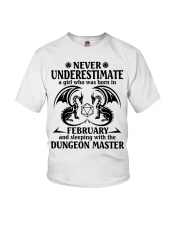 Never underestimate a girl who was born in February and sleeping with the Dungeon Master Youth T-Shirt tile