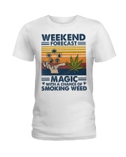 Weekend Forecast Magic With A Chance Of Smoking Weed Ladies T-Shirt tile