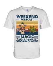 Weekend Forecast Magic With A Chance Of Smoking Weed V-Neck T-Shirt tile