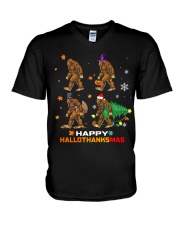 Happy hallothanksmas V-Neck T-Shirt tile