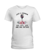 Love Wine and Has Tattoos Ladies T-Shirt thumbnail