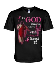 God Will Bring You Through It - Breast Cancer V-Neck T-Shirt tile