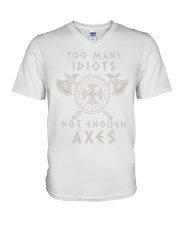Too Many Idiots Not Enough Axes V-Neck T-Shirt tile