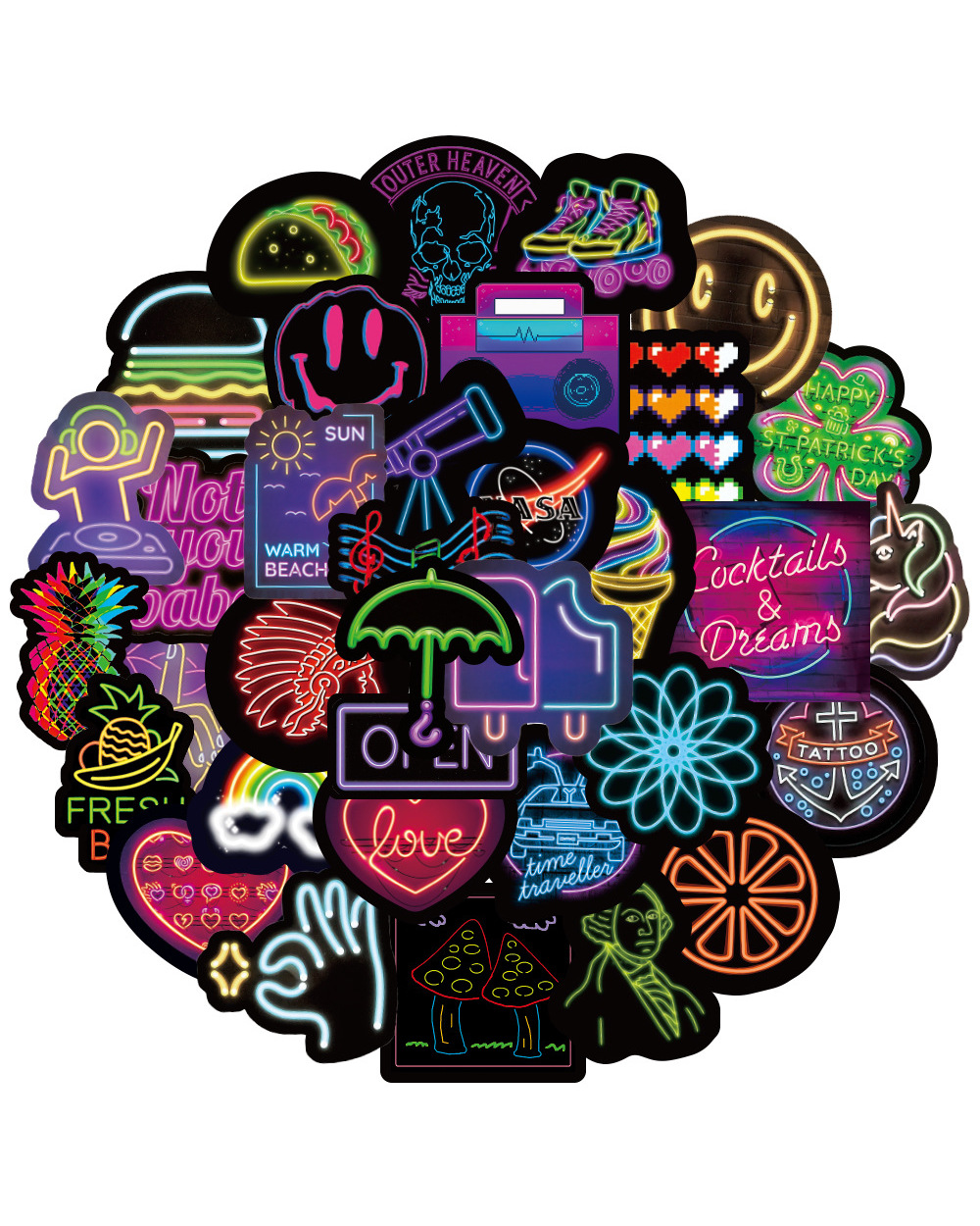 10/30/50PCS Cool Neon Light Graffiti Stickers DIY Motorcycle Travel Luggage Phone Guitar Fridge Laptop Fun Kids Sticker template