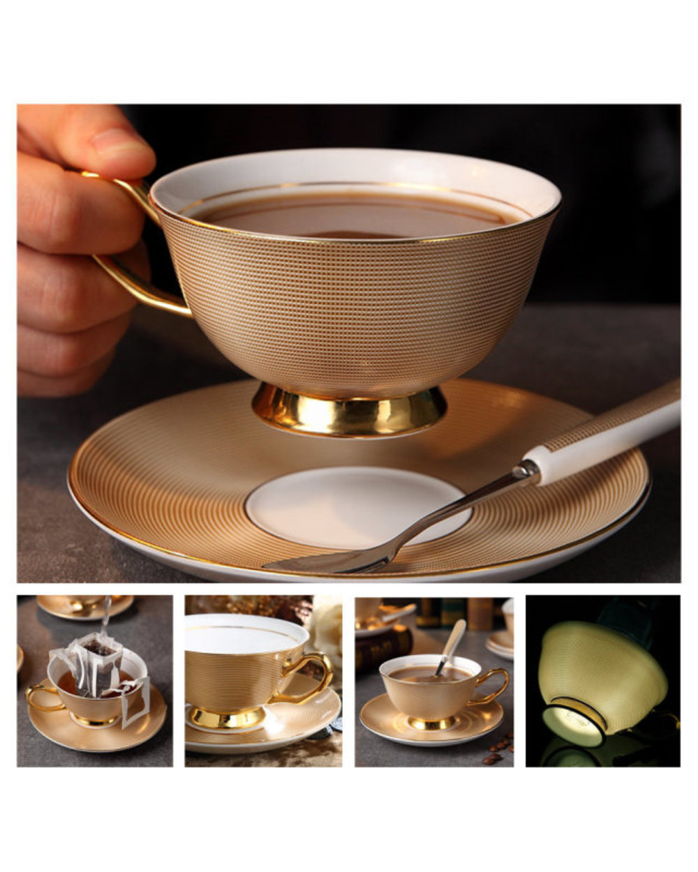 Europe Noble Bone China Coffee Cup Saucer Spoon Set 200ml Luxury Ceramic Mug Top-grade Porcelain Tea Cup Cafe template