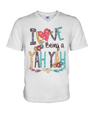 I Love Being a Yah Yah Font Art V-Neck T-Shirt tile