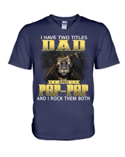 Dad and Pop-Pop lion V-Neck T-Shirt tile