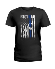 Retired Police Officer Thin Blue Line USA Flag Ladies T-Shirt tile