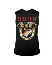 Sister is my name cornhole is my game Sleeveless Tee tile