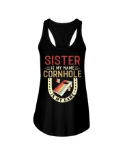Sister is my name cornhole is my game Ladies Flowy Tank tile