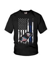 Thin blue line Cornhole board USA American flag Youth T-Shirt tile