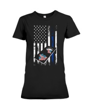 Thin blue line Cornhole board USA American flag Premium Fit Ladies Tee tile