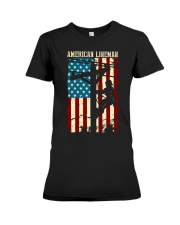 Lineman American flag Electric Cable Premium Fit Ladies Tee tile