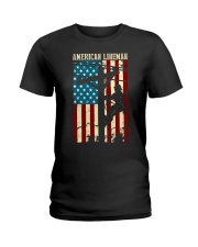 Lineman American flag Electric Cable Ladies T-Shirt tile