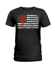 Husband Daddy Protector Electric Lineman USA Flag Ladies T-Shirt tile