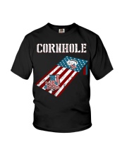 Cornhole Board Game American flag Funny Cornhole Youth T-Shirt tile