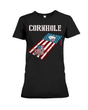 Cornhole Board Game American flag Funny Cornhole Premium Fit Ladies Tee tile