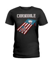 Cornhole Board Game American flag Funny Cornhole Ladies T-Shirt tile