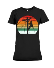 Retro Electrician Lineman Support Pole Dancer Premium Fit Ladies Tee tile