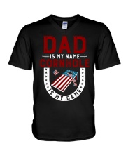 Dad is my name cornhole is my game V-Neck T-Shirt tile