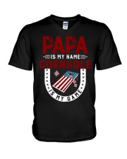 Papa is my name cornhole is my game V-Neck T-Shirt tile