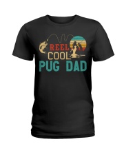 Retro Fishing Reel Cool Pug Dad Ladies T-Shirt tile