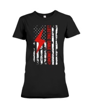 Electric Cable Lineman USA Flag Premium Fit Ladies Tee tile